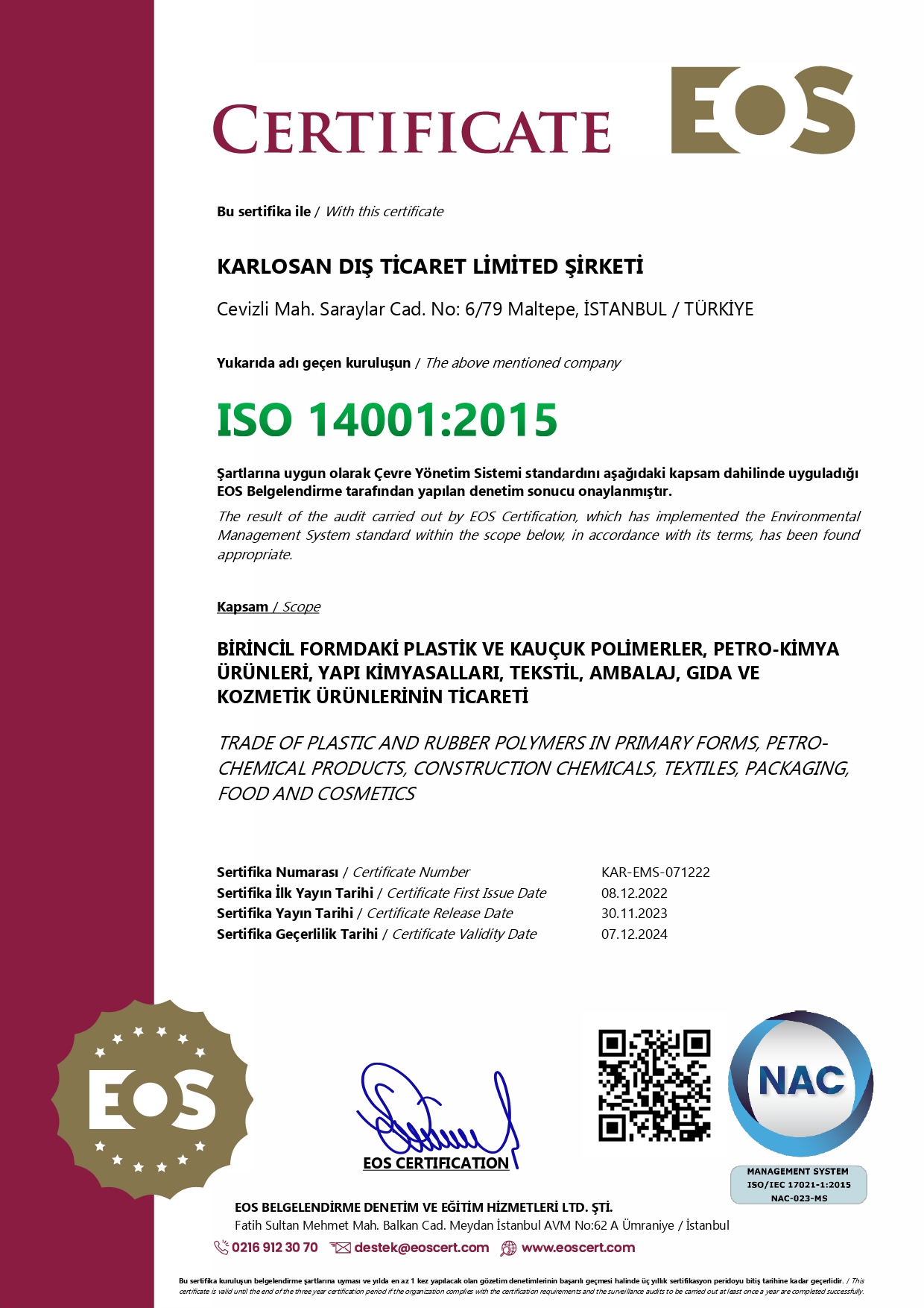 ISO 14001:2015 Çevre Yönetim Sistemi