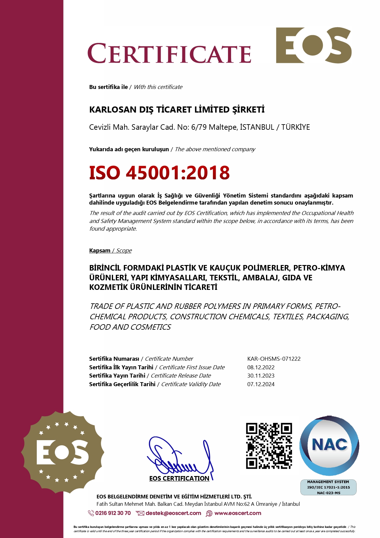 ISO 45001:2018 İş Sağlığı ve Güvenliği
